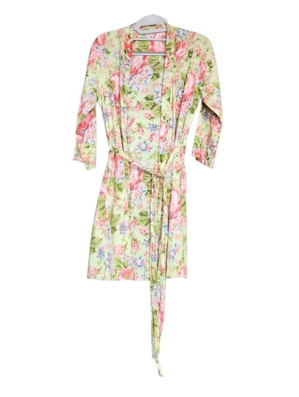 Floral Tie-Waist Robe Jacket - Green & Pink